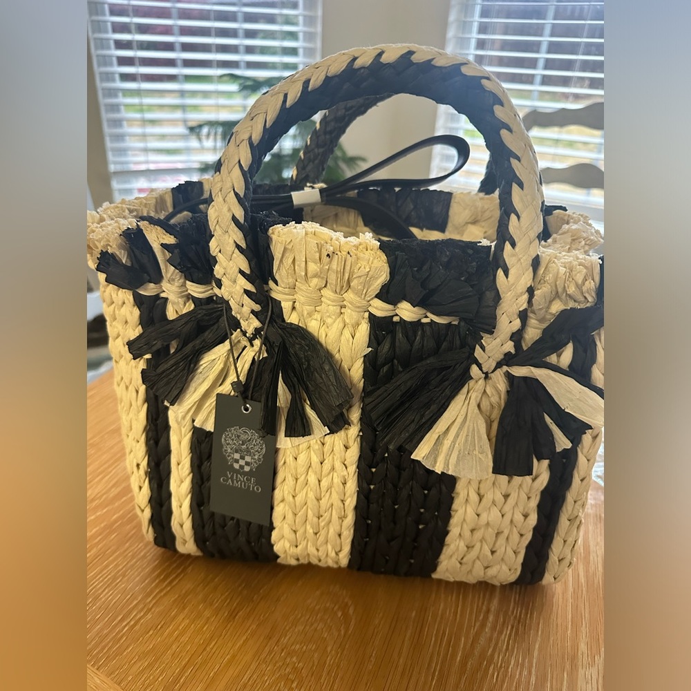 Vince Camuto Emei Straw Paper Satchel in Charcoal Gray NEW WITH TAGS AND BAG